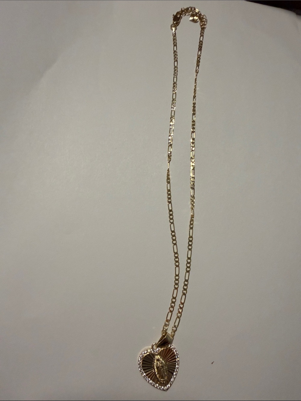 Planet Gold Gold Heart Pendant Necklace with Virgin Mary Medallion